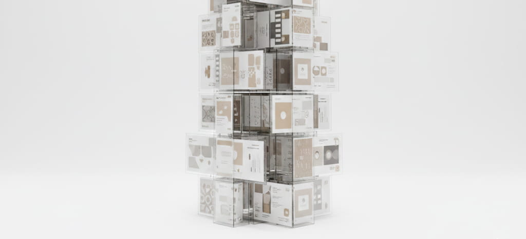 Large geometric structure made of branded social media layouts