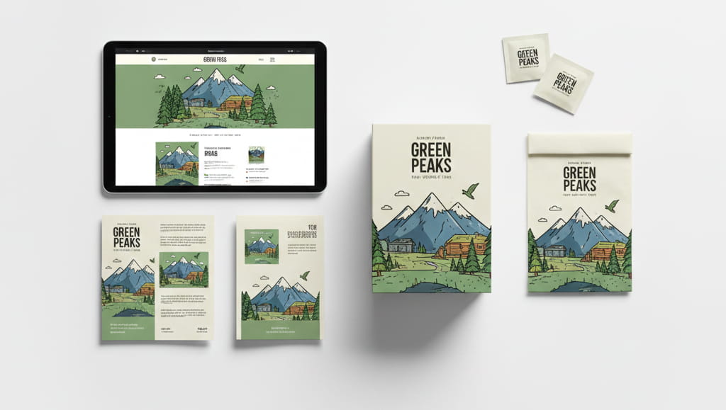 Custom Illustrator artwork applied to branding and packaging