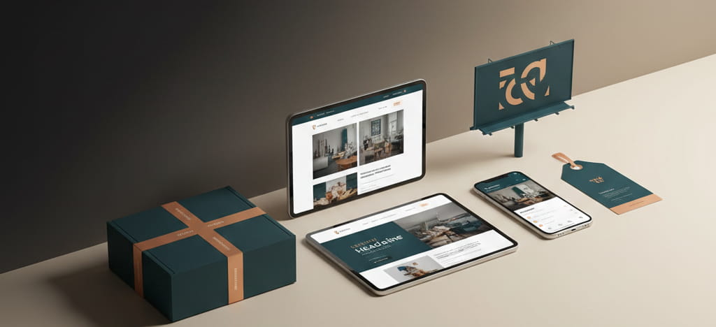 Consistent brand identity applied across packaging, digital, and outdoor formats.